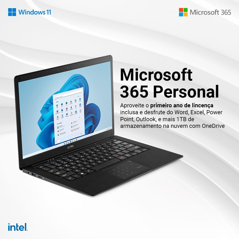 Encontraproduto.com.br - Notebook, Windows 11 Home, Processador Intel Celeron, Memória 128GB 4GB Ram, Tela HD 14,1 Preto Ultra - UB240OUT [Reembalado]