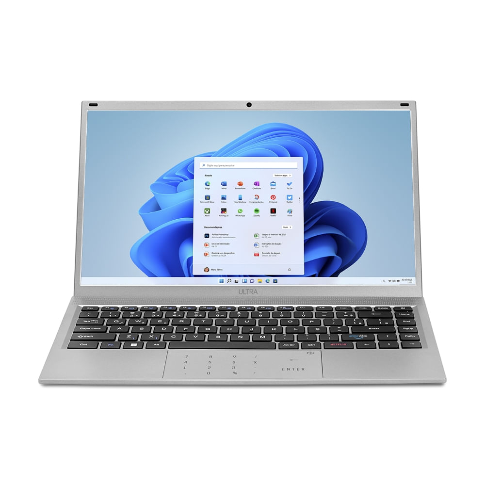 Notebook, Windows 11 Home, Processador Intel Core i3, 8GB 240GB SSD, Tela 14,1 Pol. HD + Tecla Netflix Prata Ultra - UB445OUT [Reembalado]