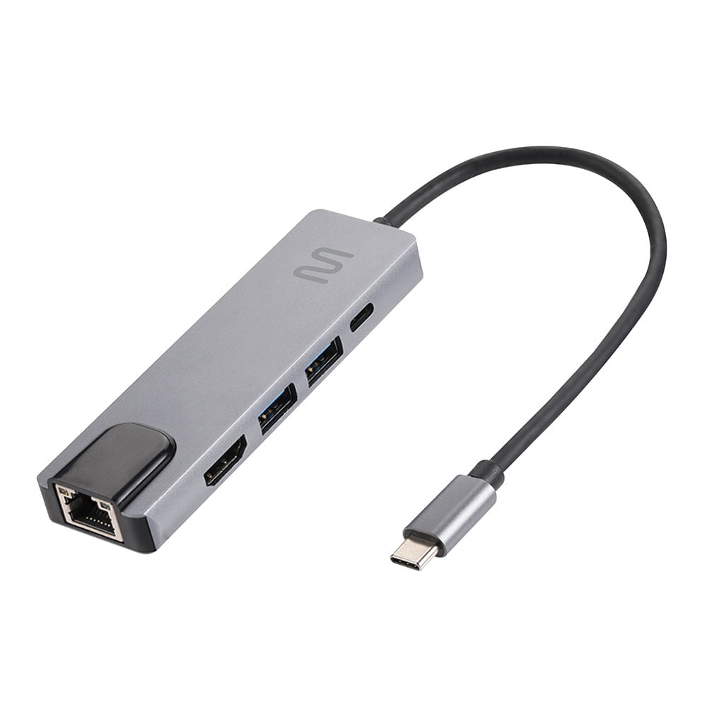 HUB Dock USB Tipo-C 5 em 1 com HDMI 4K, RJ45 Ethernet, USB