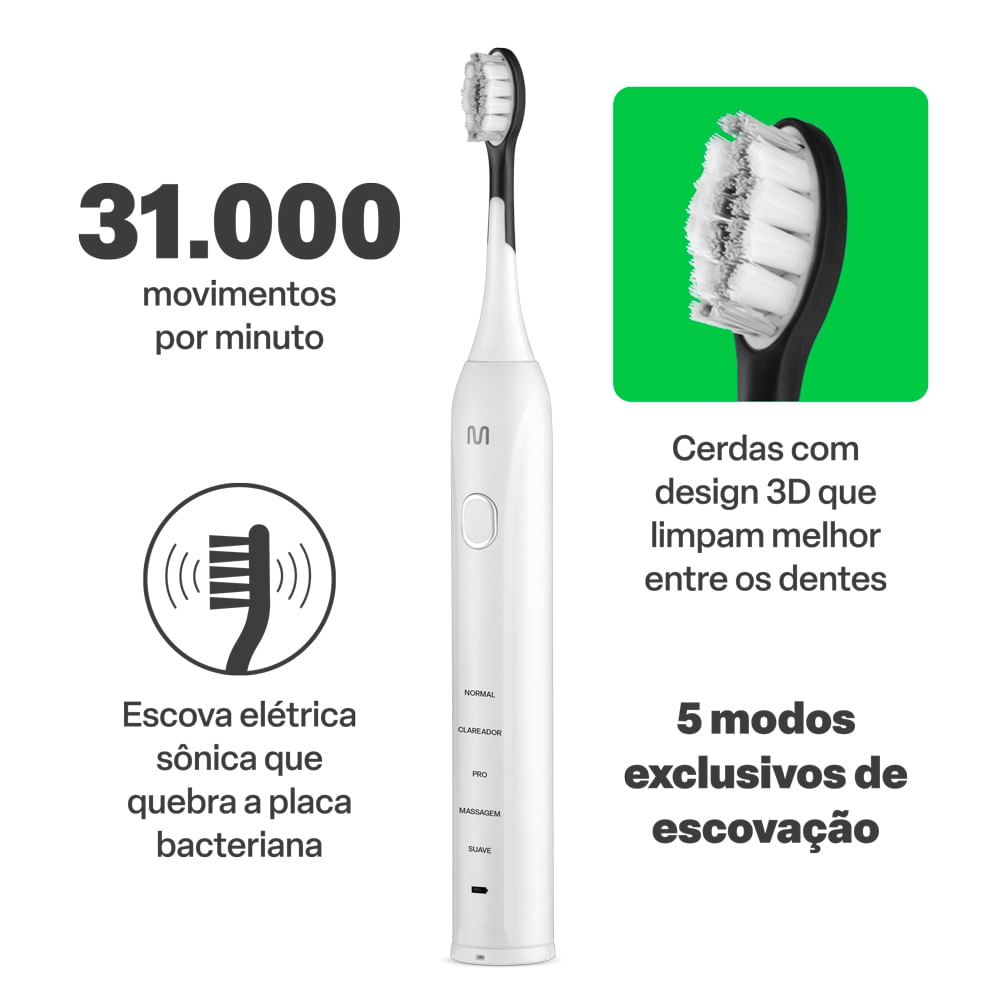 Encontraproduto.com.br - Escova elétrica sônica adulta Clean Pro 31K Recarregável Multi Saúde - HC112OUT [Reembalado]