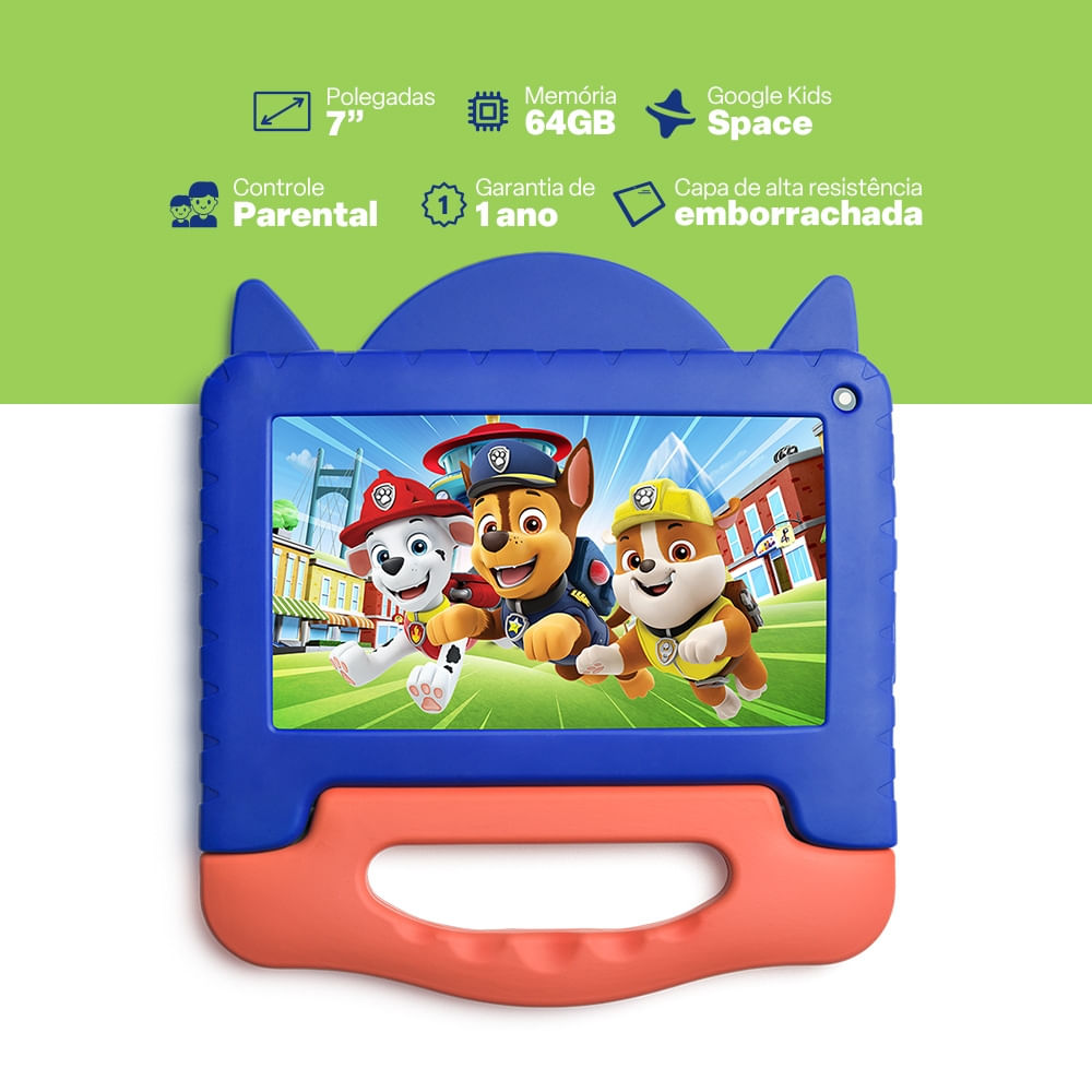 Encontraproduto.com.br - Tablet Infantil Patrulha Canina Chase 4GB RAM + 64GB Tela 7 pol Android 13  Quad Core Multi - NB421OUT [Remanufaturado]