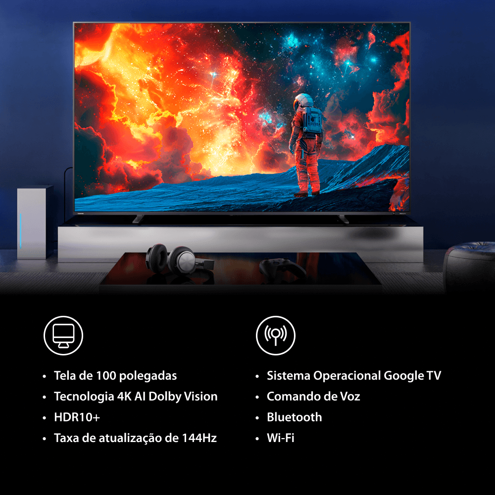 Smart TV QLED 100 4K UHD Toshiba Display 4K UHD Google TV - Multi