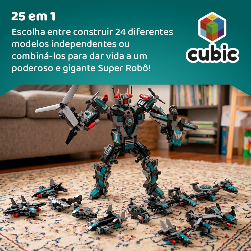 Blocos Cubic 25 em 1 Super Robot 577 PCS Multikids - BR1618 - Multi