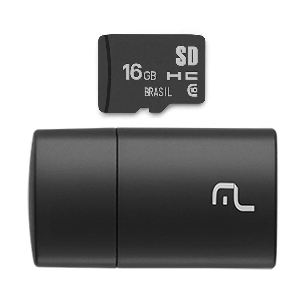 Pen Drive 2 em 1 Leitor USB + Cartão de Memória Classe 10 16GB Preto Multi - MC162OUT [Reembalado]